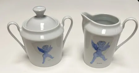 セラミック Corneille - Ensemble sucrier + Pot à lait L'Ange d'après Rubens, Porcelaine de Limoges, 2002