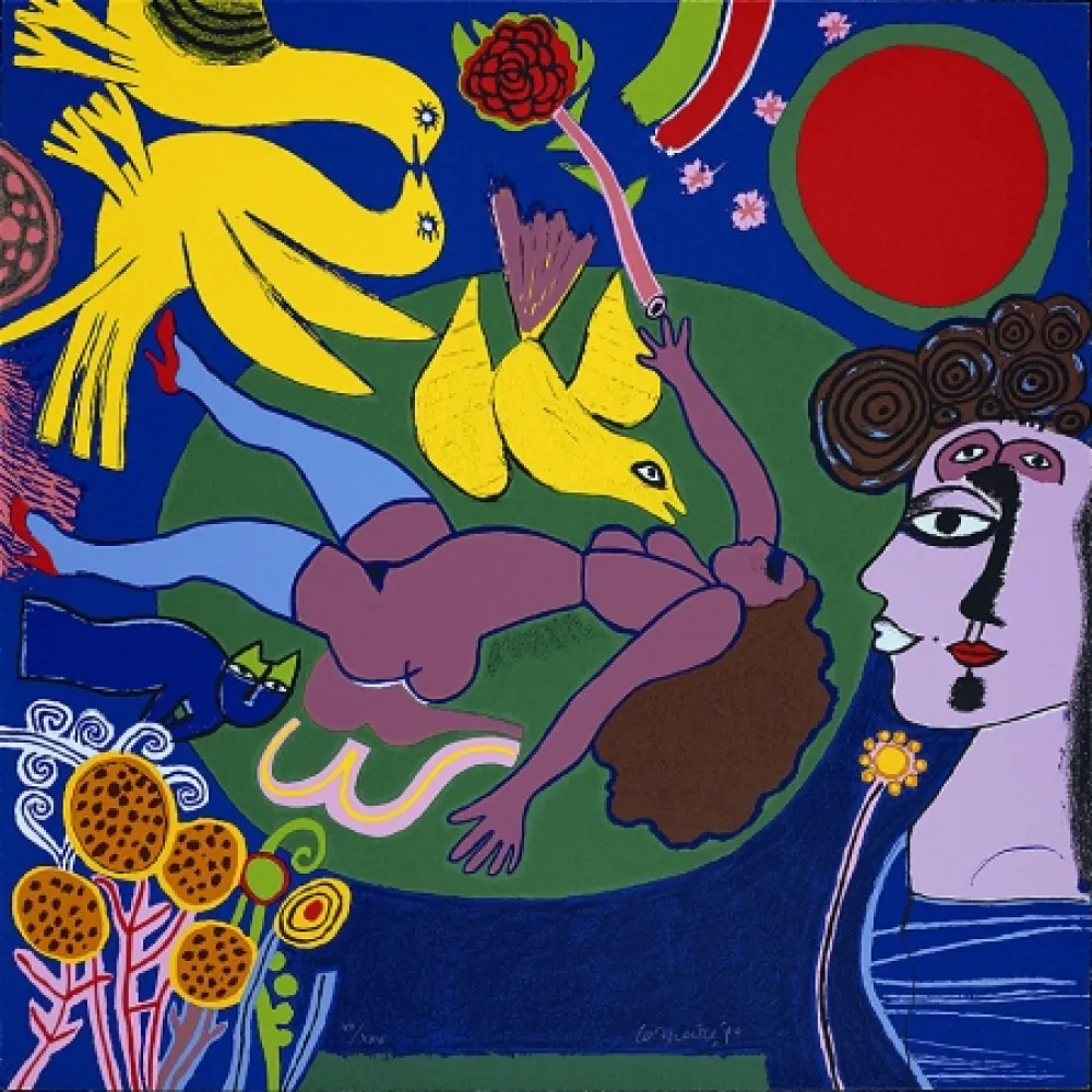 シルクスクリーン Corneille - Femme à la fleur