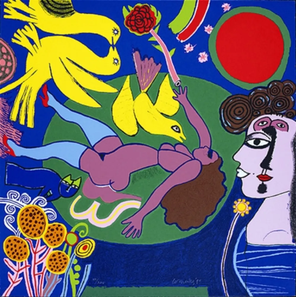 シルクスクリーン Corneille - Femme à la fleur