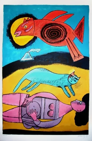 リトグラフ Corneille - Granbd oiseau du désert