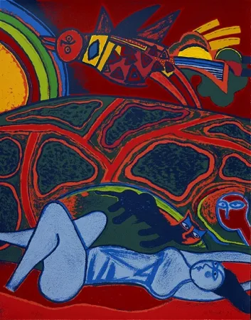 シルクスクリーン Corneille - Grande terre à l'arc-en-ciel