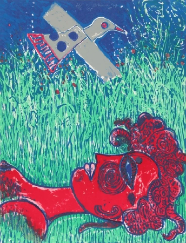 リトグラフ Corneille - La Femme au paupieres peints