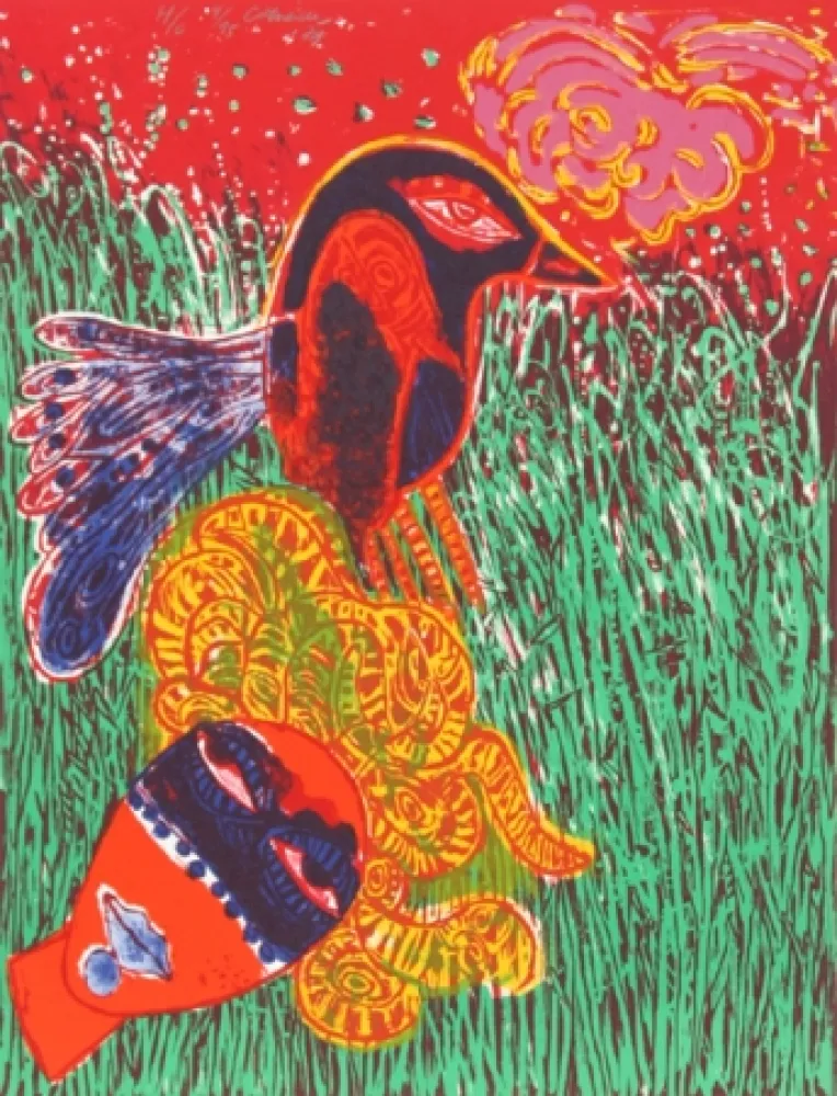 リトグラフ Corneille - La Femme masque comme pour une fete