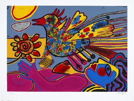 シルクスクリーン Corneille - La fleur et l'oiseau