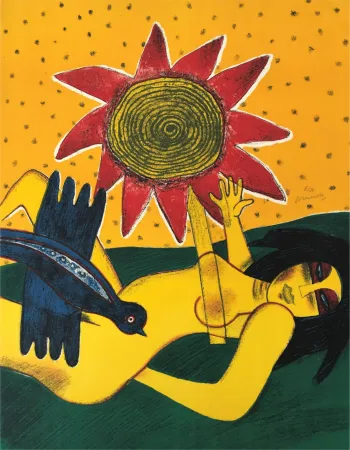 リトグラフ Corneille - La fleur rouge