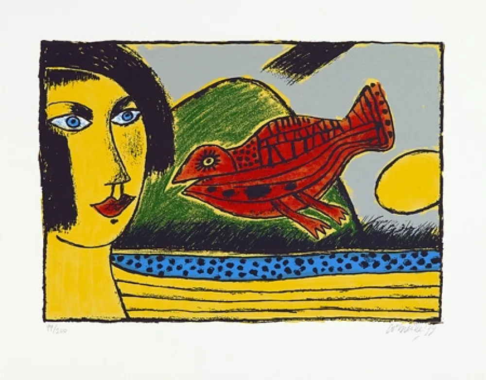 シルクスクリーン Corneille - La venue de l'oiseau