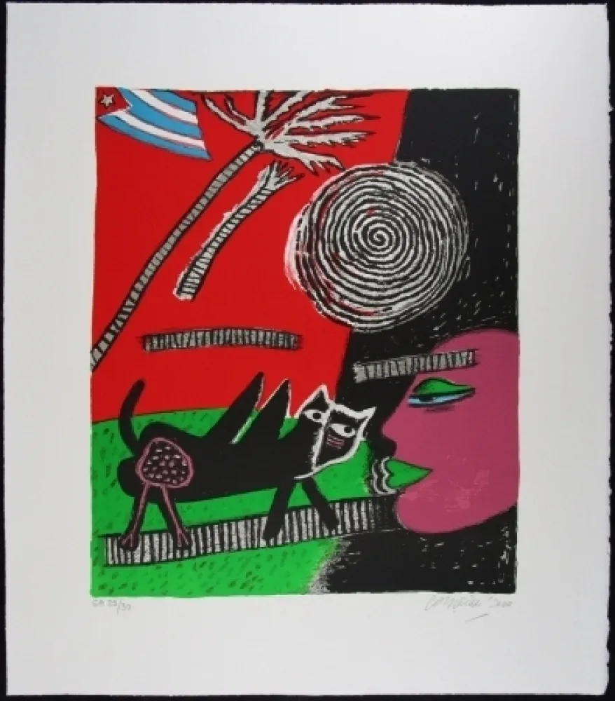 リトグラフ Corneille - Le chat noir