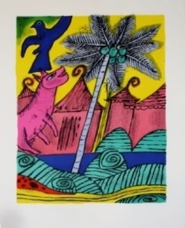 リトグラフ Corneille - Le chien et l'Oiseau