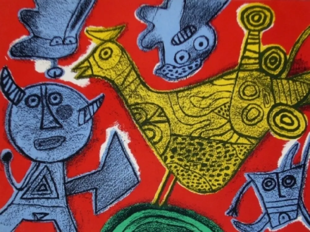 リトグラフ Corneille - Le diable et l'oiseau