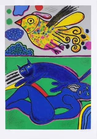 シルクスクリーン Corneille - Le doux félin de l'été