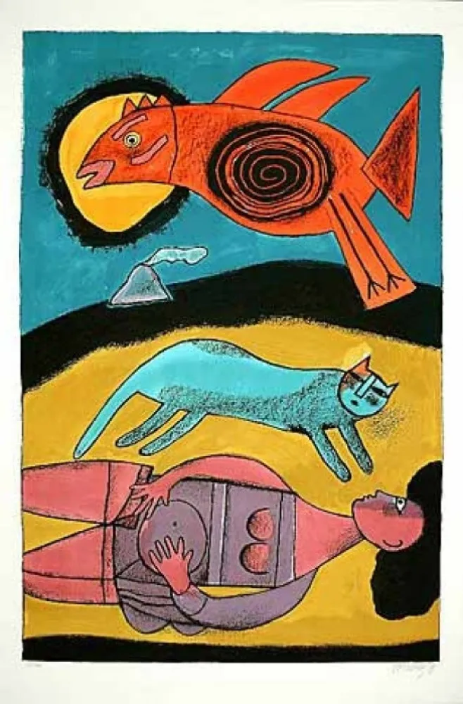 リトグラフ Corneille - Le grand oiseau du désert