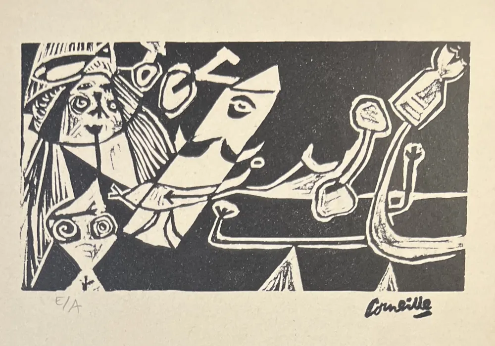 リノリウム彫版 Corneille - Linogravure Cobra La Belle d'une journée 1949, Exemplaire d'artiste