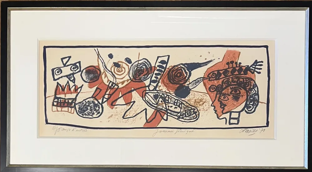 リトグラフ Corneille - Lithographie ancienne encadrée , Journée Féérique, 1971