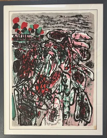 リトグラフ Corneille - Lithographie ancienne encadrée Le désert Fleuri, 1963 Exemplaire Hors Commerce HC
