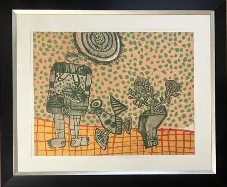 リトグラフ Corneille - Lithographie ancienne encadrée : Le théâtre Chinois, 1969