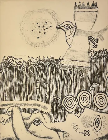 リトグラフ Corneille - Lithographie ancienne Herbes, 1973