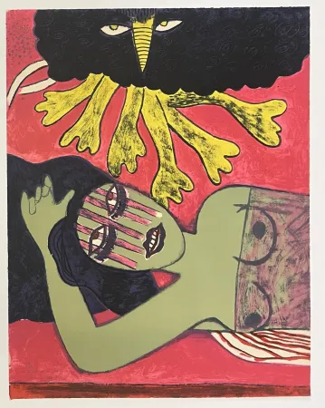 リトグラフ Corneille - Lithographie ancienne La belle et la belle 1974