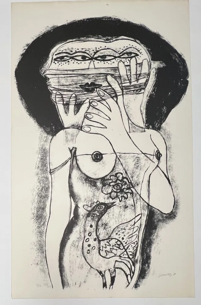技術的なありません Corneille -  Lithographie ancienne La femme aux trois viages, 1980