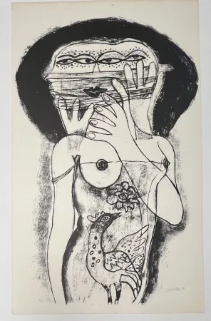 技術的なありません Corneille -  Lithographie ancienne La femme aux trois viages, 1980