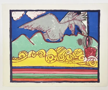 リトグラフ Corneille - Lithographie ancienne La vague, 1976