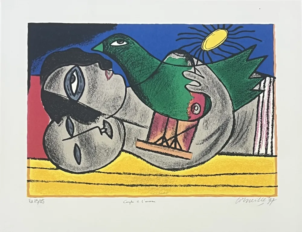 リトグラフ Corneille - Lithographie Couple à l'oiseau, E/A, 1997