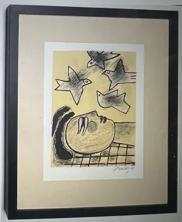 リトグラフ Corneille - Lithographie encadrée Farandole d'oiseaux - A la plage 2002