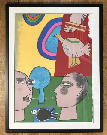 リトグラフ Corneille - Lithographie encadrée : Hommage à l'écrivain René Char, 2001