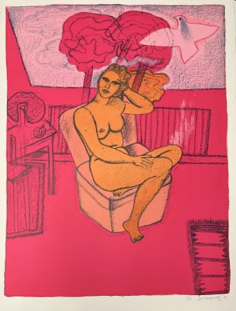 リトグラフ Corneille - Lithographie Femme à la Fenêtre 1988