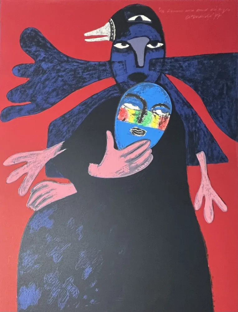 リトグラフ Corneille - Lithographie Femme aux deux visages, 1977, E/A