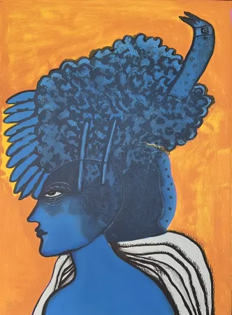 リトグラフ Corneille - Lithographie Femme Oiseau 1998