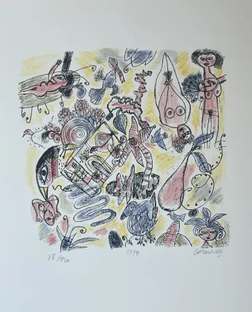 リトグラフ Corneille - Lithographie Femmes et Oiseaux 1974