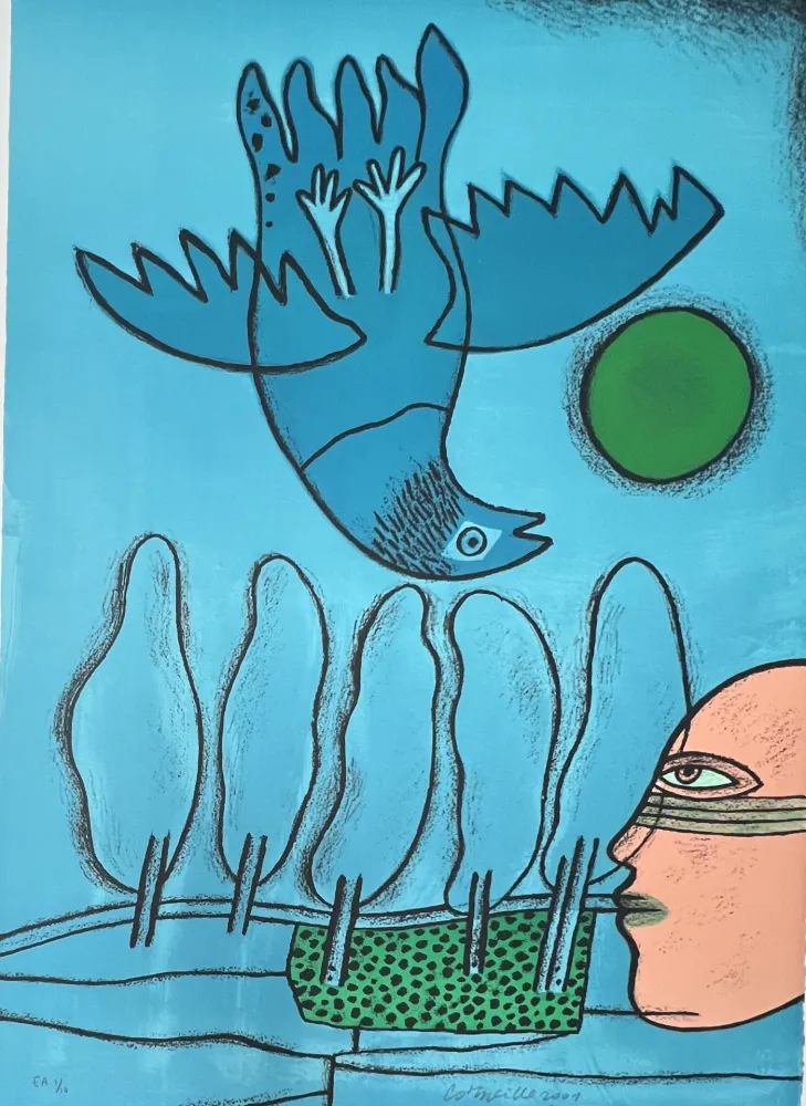 リトグラフ Corneille - Lithographie Hommage à l'écrivain voyageur René Char, 2001