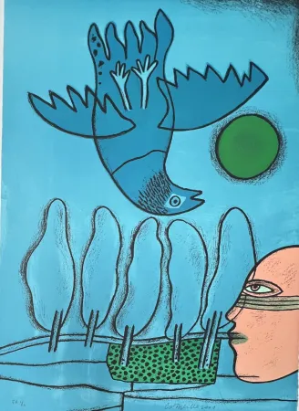 リトグラフ Corneille - Lithographie Hommage à l'écrivain voyageur René Char, 2001