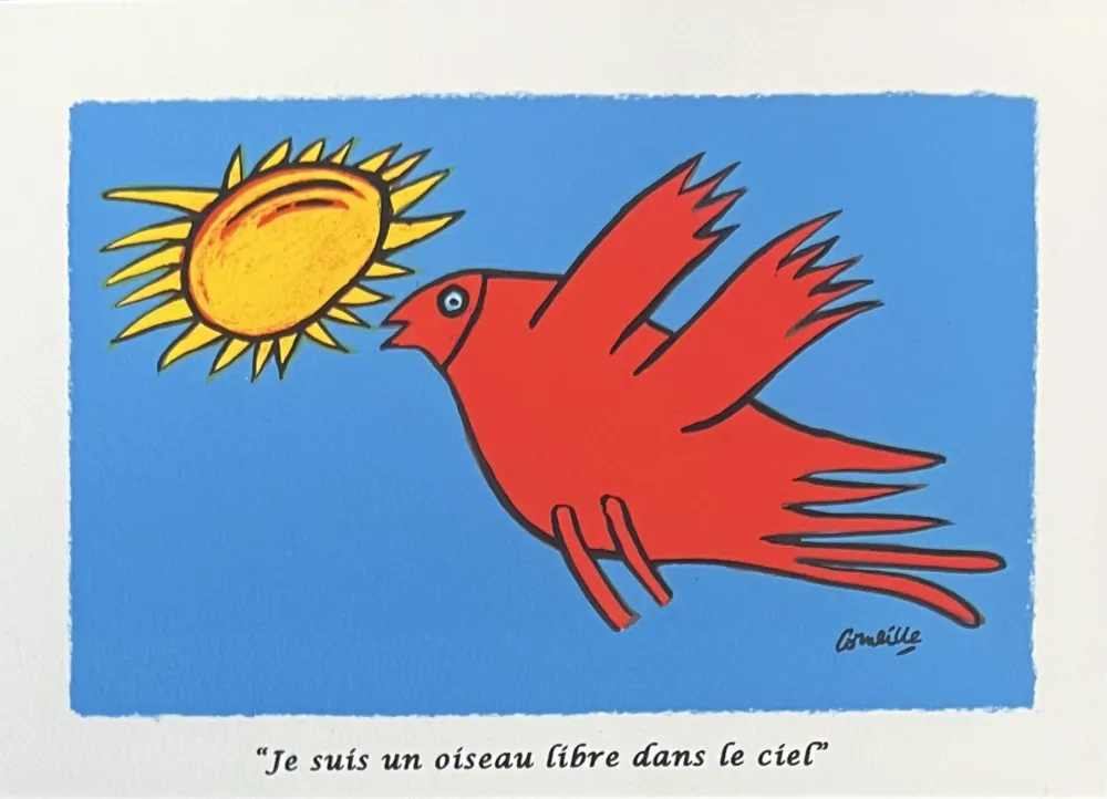 リトグラフ Corneille - Lithographie Je suis un oiseau libre dans le ciel 
