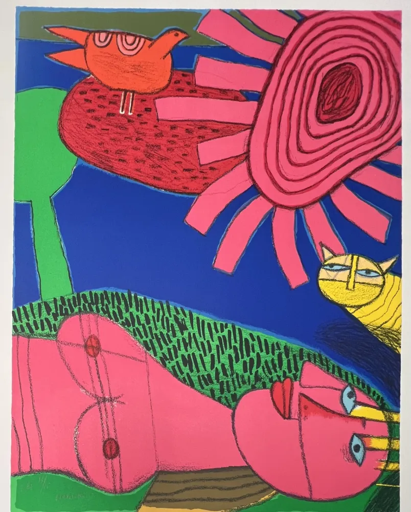 リトグラフ Corneille - Lithographie Le chat jaune 2002