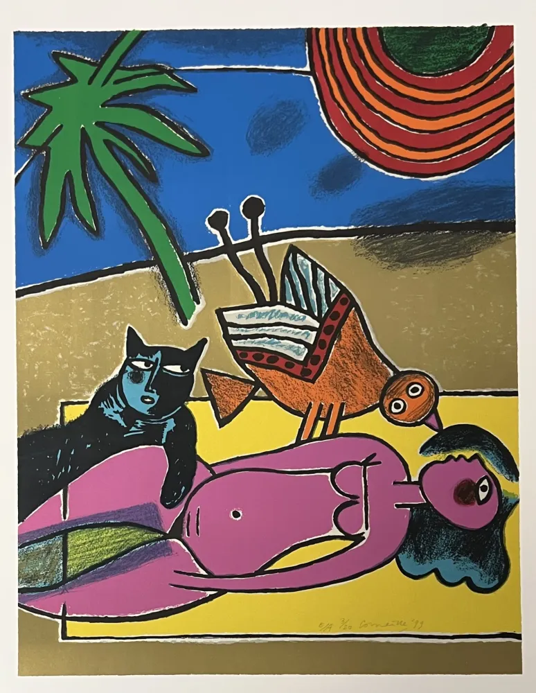 リトグラフ Corneille - Lithographie Le chat noir, 1999