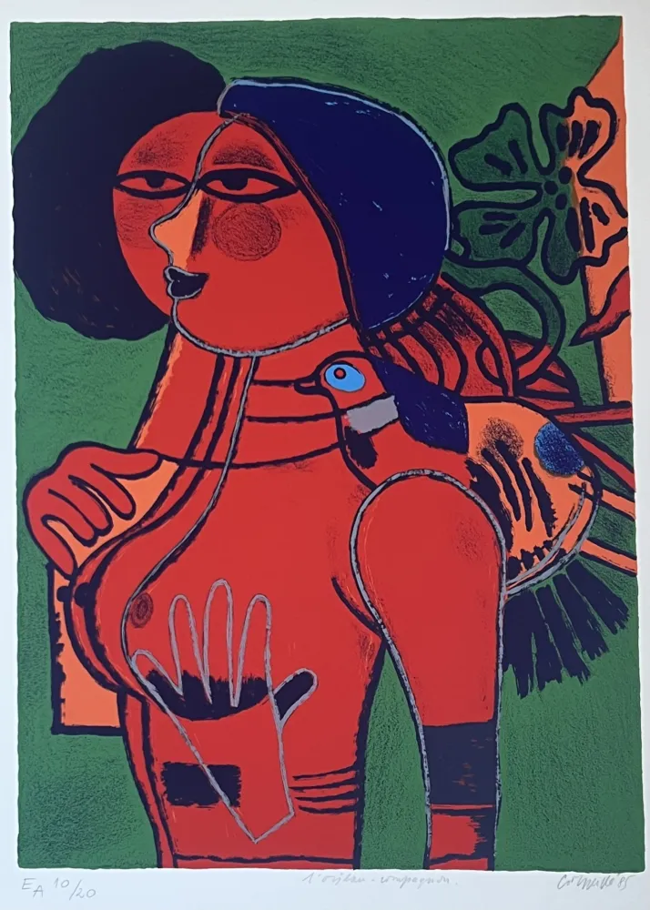 リトグラフ Corneille - Lithographie L'oiseau compagnon, 1985