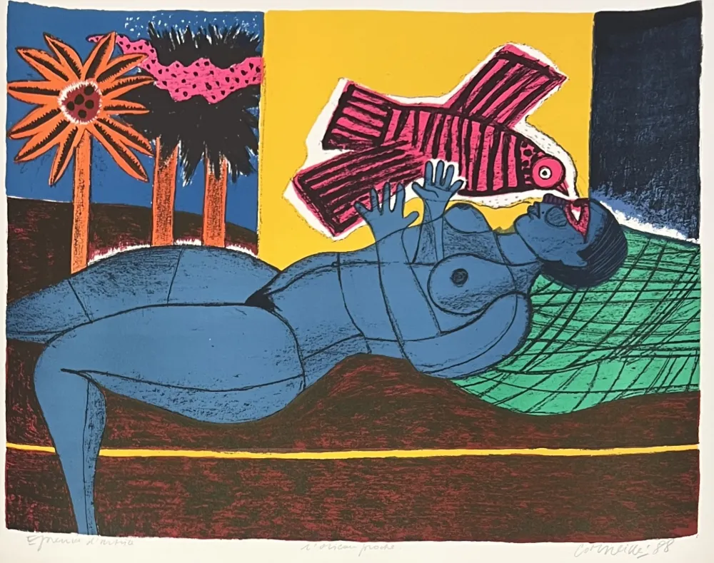 技術的なありません Corneille - Lithographie L'oiseau proche  Epreuve d'artiste 1988
