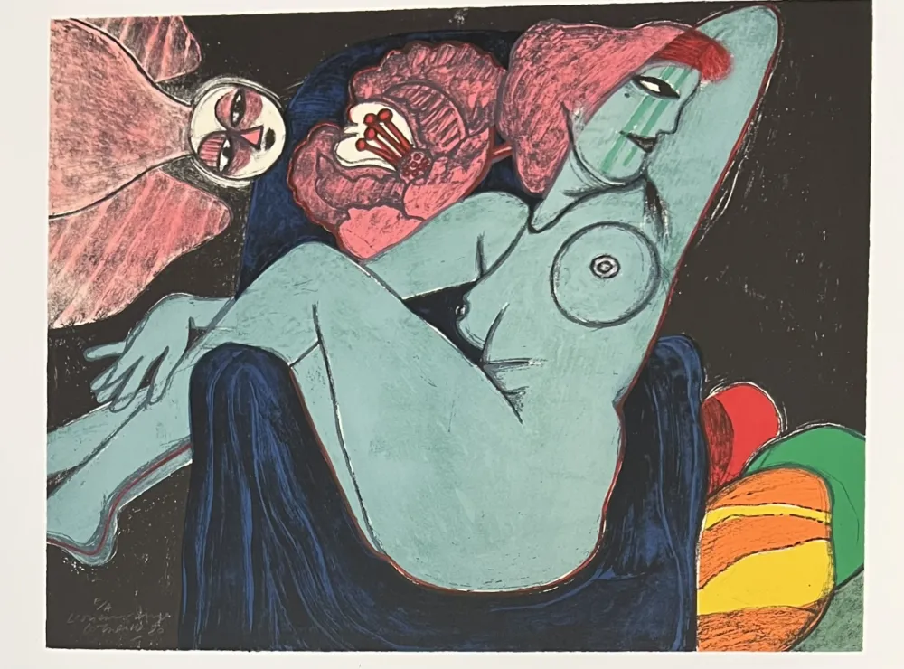 リトグラフ Corneille -  Lithographie L'oiseau rouge, 1980