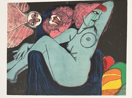 リトグラフ Corneille -  Lithographie L'oiseau rouge, 1980