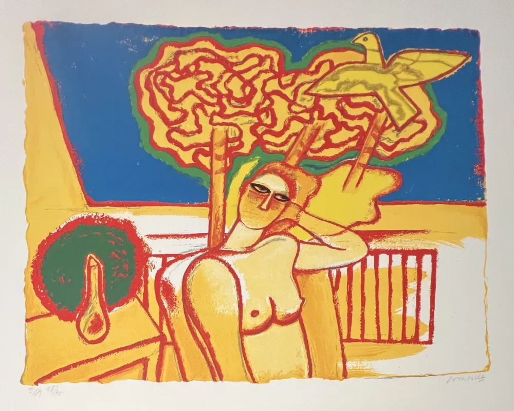 リトグラフ Corneille - Lithographie Nu à la fenêtre ou Intérieur Hollandais