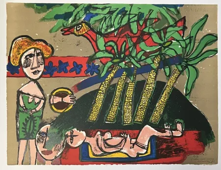 リトグラフ Corneille - Lithographie Scène Mexicaine 1970