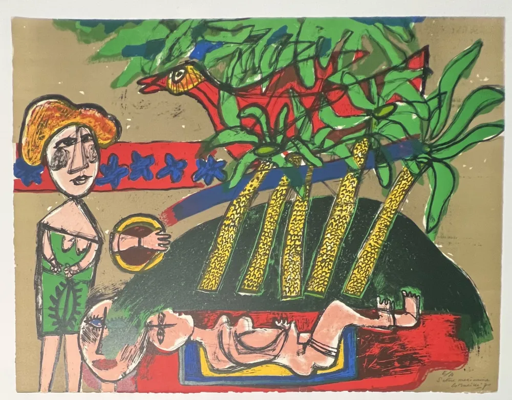 リトグラフ Corneille -  lithographie Scène Mexicaine 1970 Rare