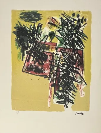 リトグラフ Corneille - Lithographie Vol d'oiseaux au printemps, 1960. Exemplaire d'artiste