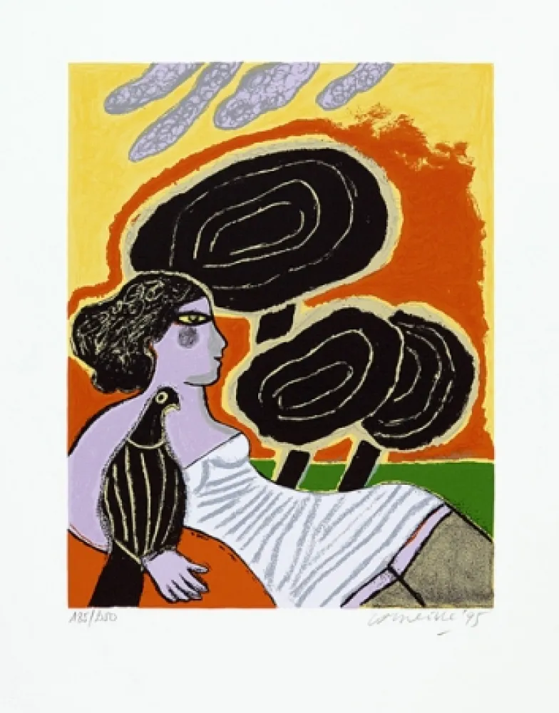 シルクスクリーン Corneille - L'oiseau attentif