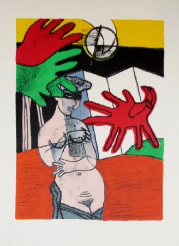 リトグラフ Corneille - Mémoire du japon- une femme au paravent