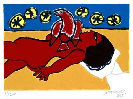 シルクスクリーン Corneille - Nu rouge