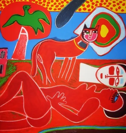 リトグラフ Corneille - Nu rouge