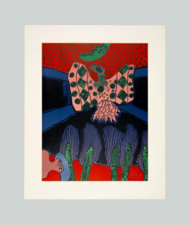 リトグラフ Corneille - Oiseau fleur du ciel