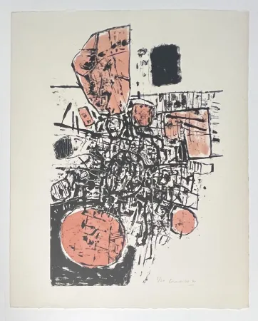 リトグラフ Corneille - Paysage Minéralogique, 1960 - Pièce Unique Lithographie aquarellée à la main